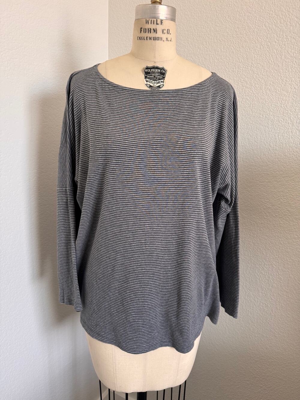 Eileen Fisher | XL Grey Stripe Organic Cotton Top Boat Neck Minimalist Relaxed